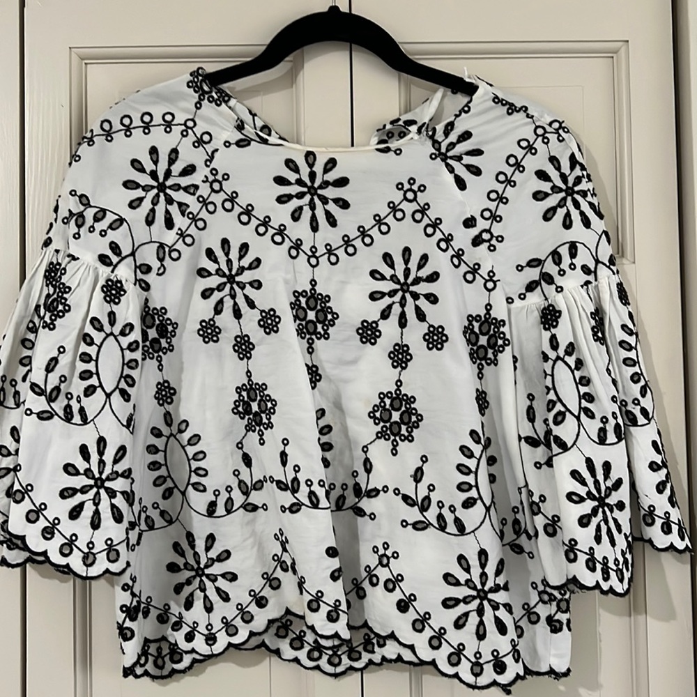 Zara Cream and black eyelet crop top
